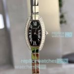 Buy Copy Cartier Mini Tonneau Stainless Steel Black Quartz Watch
